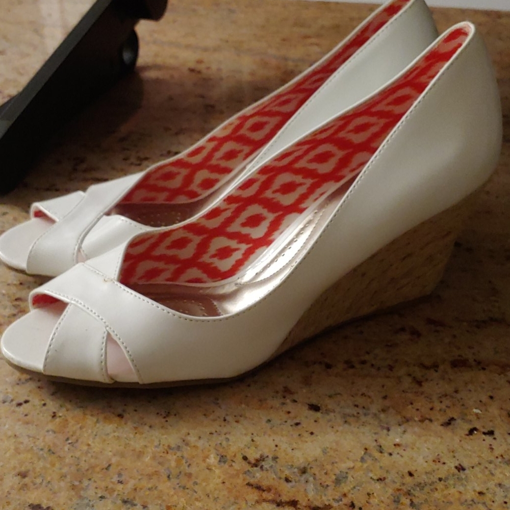 White Patent Open Toe Wedge